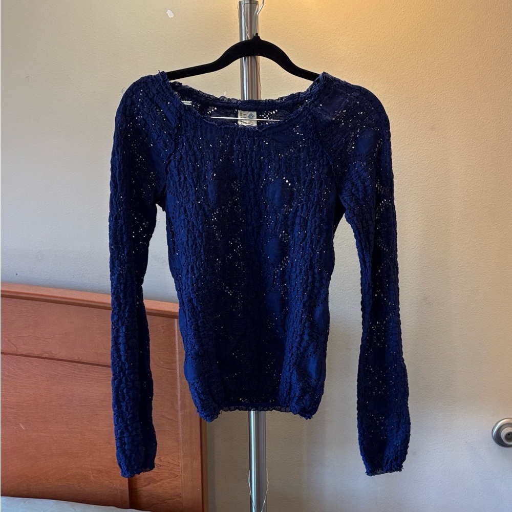 Free People Navy Textured Hoodie